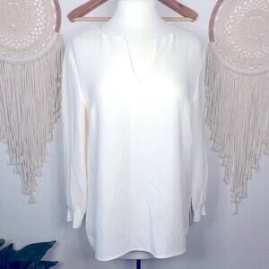 Lafayette 148 cream silk v neck tunic top